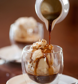 Affogato is espresso poured over gelato and whipped cream.